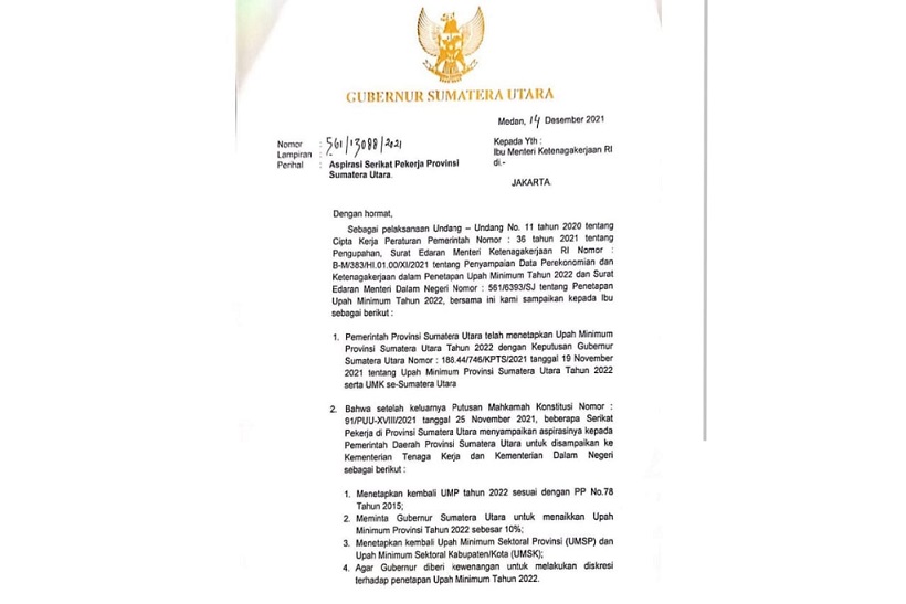 Apresiasi Surat Gubsu ke Menaker Terkait Revisi UMP, Buruh Harap Semoga Idah Fauziyah Merespon Segera