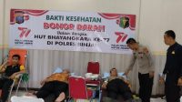 BINJAI | kliksumut.com - Polres Binjai melaksanakan kegiatan donor darah di Aula Catur Sakti Polres Binjai jalan Sultan Hasanuddin No.1 Binjai Kelurahan Satria Kecamatan Binjai Kota, Provinsi Sumatera Utara, Jumat (16/6/2023).