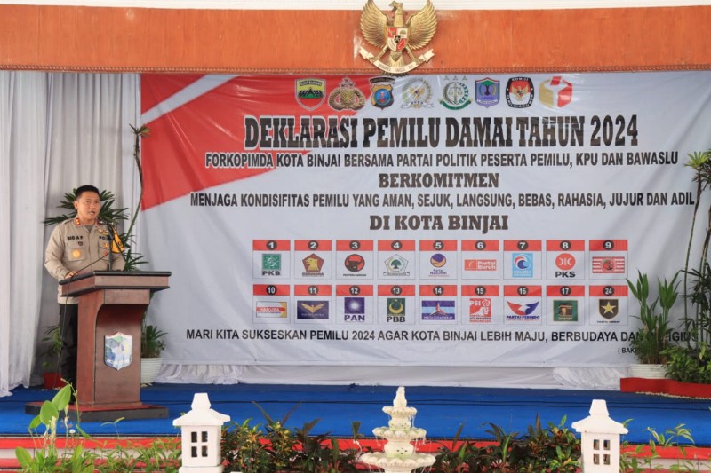 Polres Binjai Bersama Forkopimda Laksanakan Deklarasi Pemilu Damai Tahun 2024
