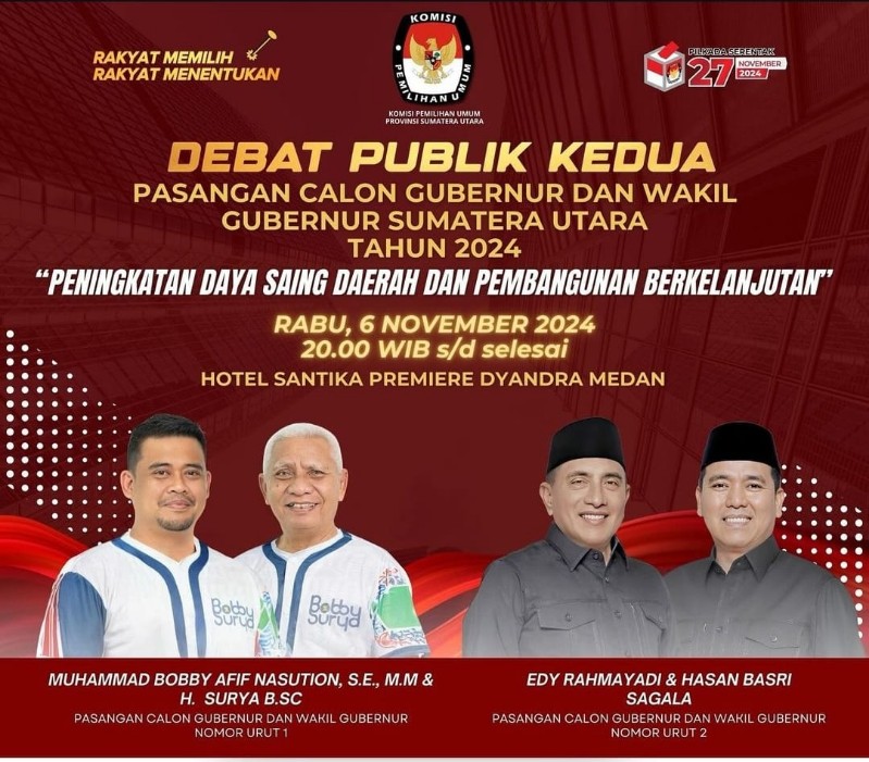 KPU Sumut Gelar Debat Publik Kedua Pilkada Sumut 2024, Bahas Pembangunan Berkelanjutan dan Daya Saing Daerah