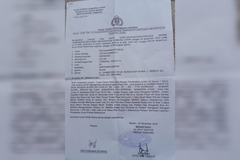 Mesin Parutan Kelapa Dicuri, Edi Gunawan Sitorus Minta Penadah Segera Ditangkap