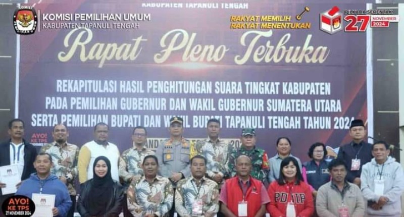 Pleno KPU Tapteng: Paslon Nomor 2 "MaMa" Unggul dengan 87.095 Suara