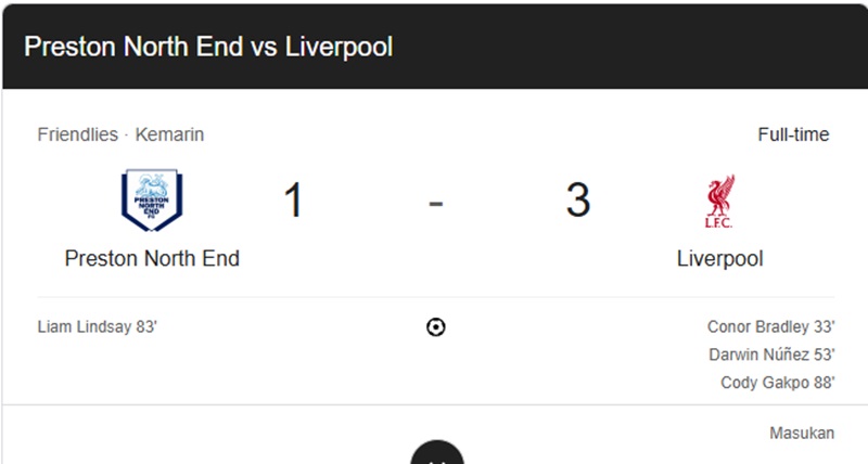 Liverpool Menang 3-1 atas Preston di Laga Pramusim 2025/2026, Didedikasikan untuk Diogo Jota dan Andre Silva
