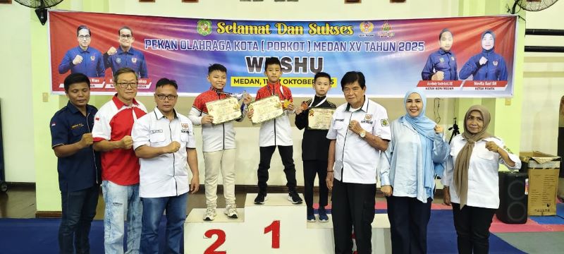 Medan Kota Kembali Juara Umum Cabor Wushu di Porkot Medan XV 2025, Koleksi 5 Emas