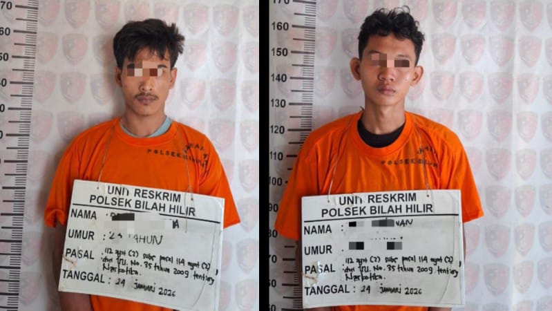 Polsek Bilah Hilir Bekuk Dua Pengedar Sabu Saat Transaksi di Pinggir Jalan