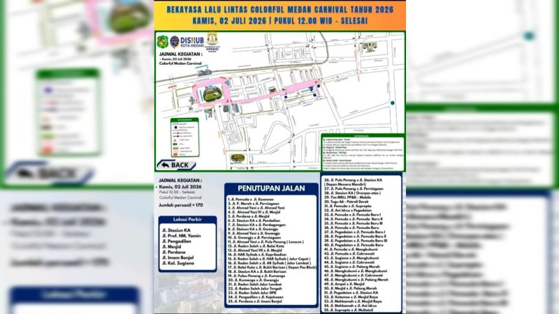 Colorful Medan Carnival 2026 Digelar, Dishub dan Polrestabes Terapkan Rekayasa Lalu Lintas, Simak Rute Pengalihan Lengkap