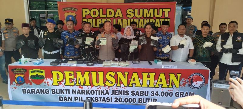 33,8 Kg Sabu dan 19.856 Butir Ekstasi Dimusnahkan Polres Labuhanbatu, 345 Kasus Narkotika Ditangani Sepanjang 2026