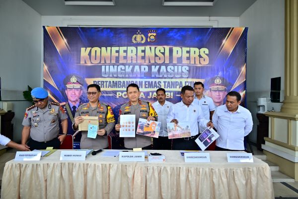 Polda Jambi, tambang emas ilegal, PETI Jambi, kasus penambangan emas tanpa izin, 71 tersangka PETI, barang bukti emas 3,5 kilogram, Kapolda Jambi Widodo