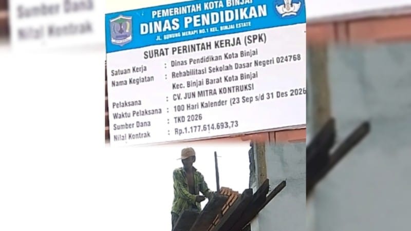 Melenggang di APBD Binjai Rp 1,17 Miliar, CV Jun Mitra Konstruksi 'Injak-Injak' Regulasi Ketenagakerjaan; Kadisdik Binjai Memilih Bungkam
